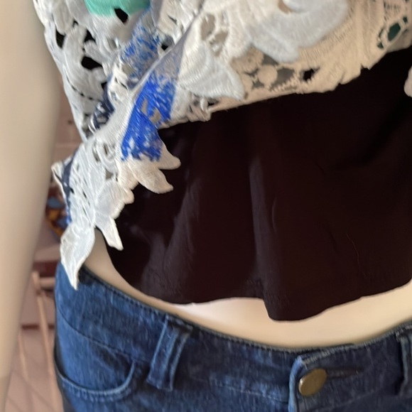 Bar III Printed Sleeveless Laced Top. Cobalt Glace Combo. Size XL. P63/A2289 - Picture 5 of 9